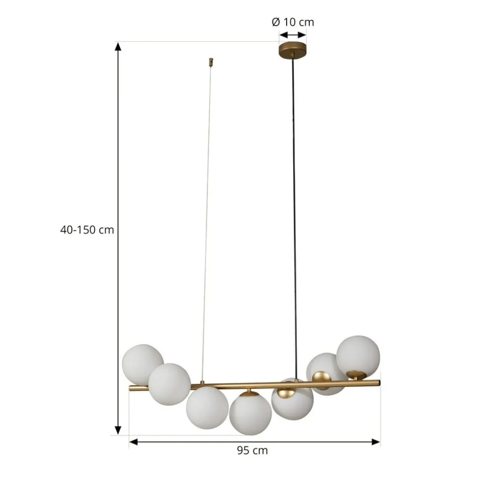 Lucande hængelampe Isandro, 95 cm, guld, hvid, 7 lyskilder, G9
