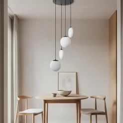 Lucande hængelampe Lunelle, sort, glas, 4 lyskilder, Ø 40 cm