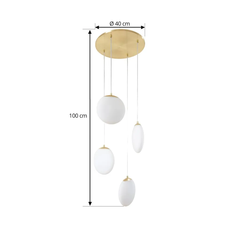 Lucande hængelampe Lunelle, messing, glas, 4 lyskilder, Ø 40 cm