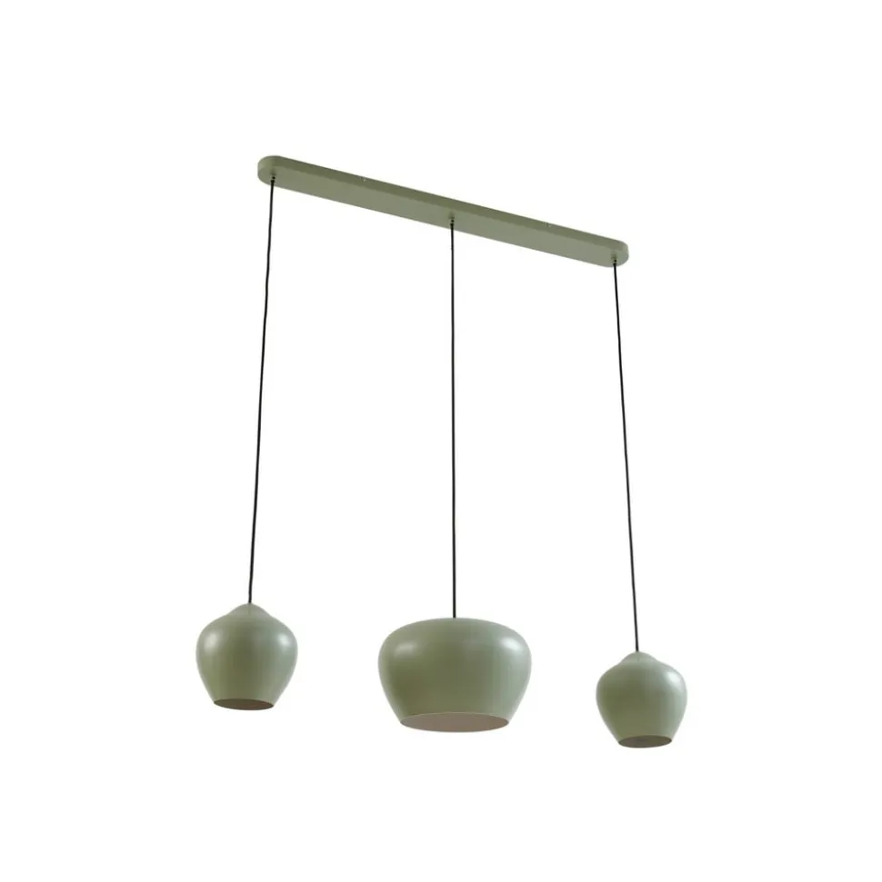 Lucande hængelampe Malisa, grøn, 3 lyskilder, metal, længde 90 cm