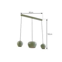 Lucande hængelampe Malisa, grøn, 3 lyskilder, metal, længde 90 cm