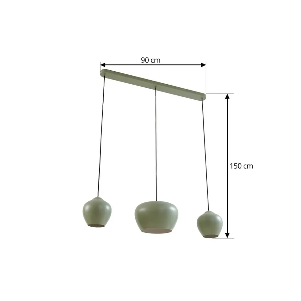 Lucande hængelampe Malisa, grøn, 3 lyskilder, metal, længde 90 cm