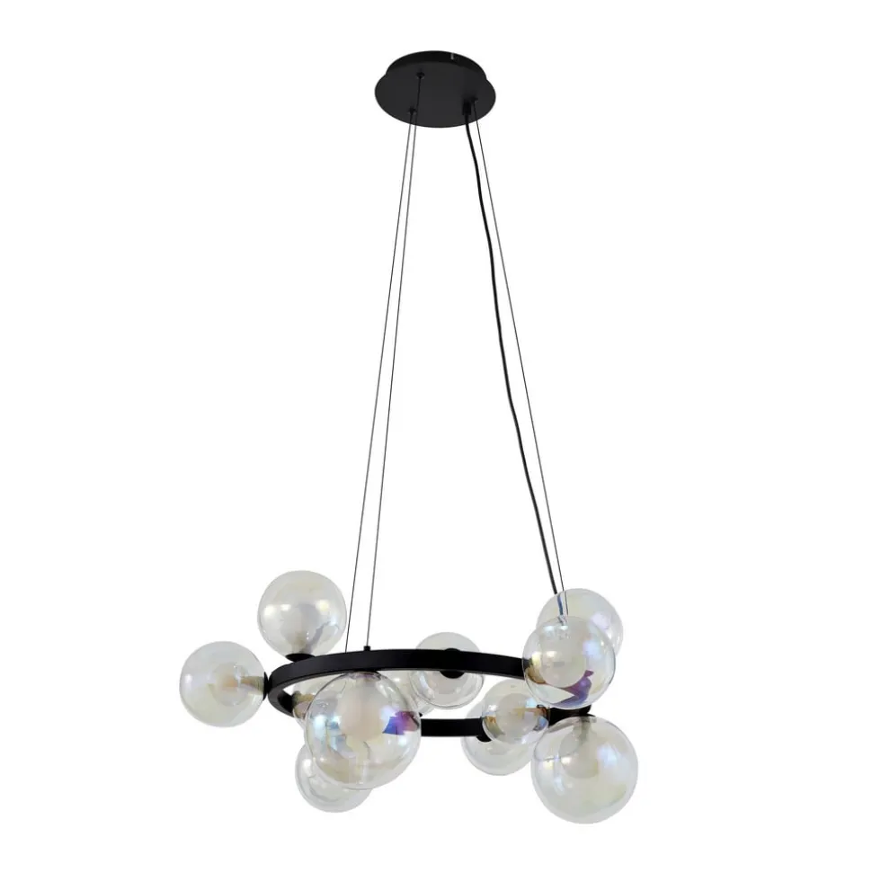 Lucande hængelampe Marvi, Ø 68 cm, sort, glas, metal