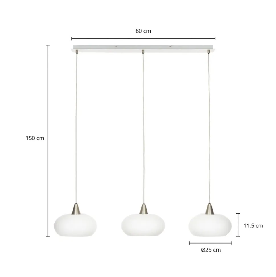 Lucande hængelampe Sharvil, 3 lyskilder, hvid, glas, 97 cm