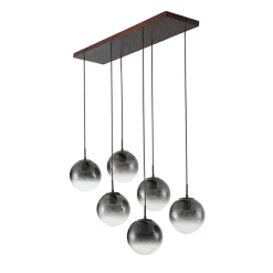 Lucande hængelampe Veloura, 6 lyskilder, 100 cm, glas, træ