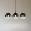 Lucande hængelampe Veloura, 3 lyskilder, 84 cm, glas, træ
