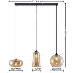 Lucande hængelampe Wilja, rav, glas, 111 cm, 3 lyskilder, E27