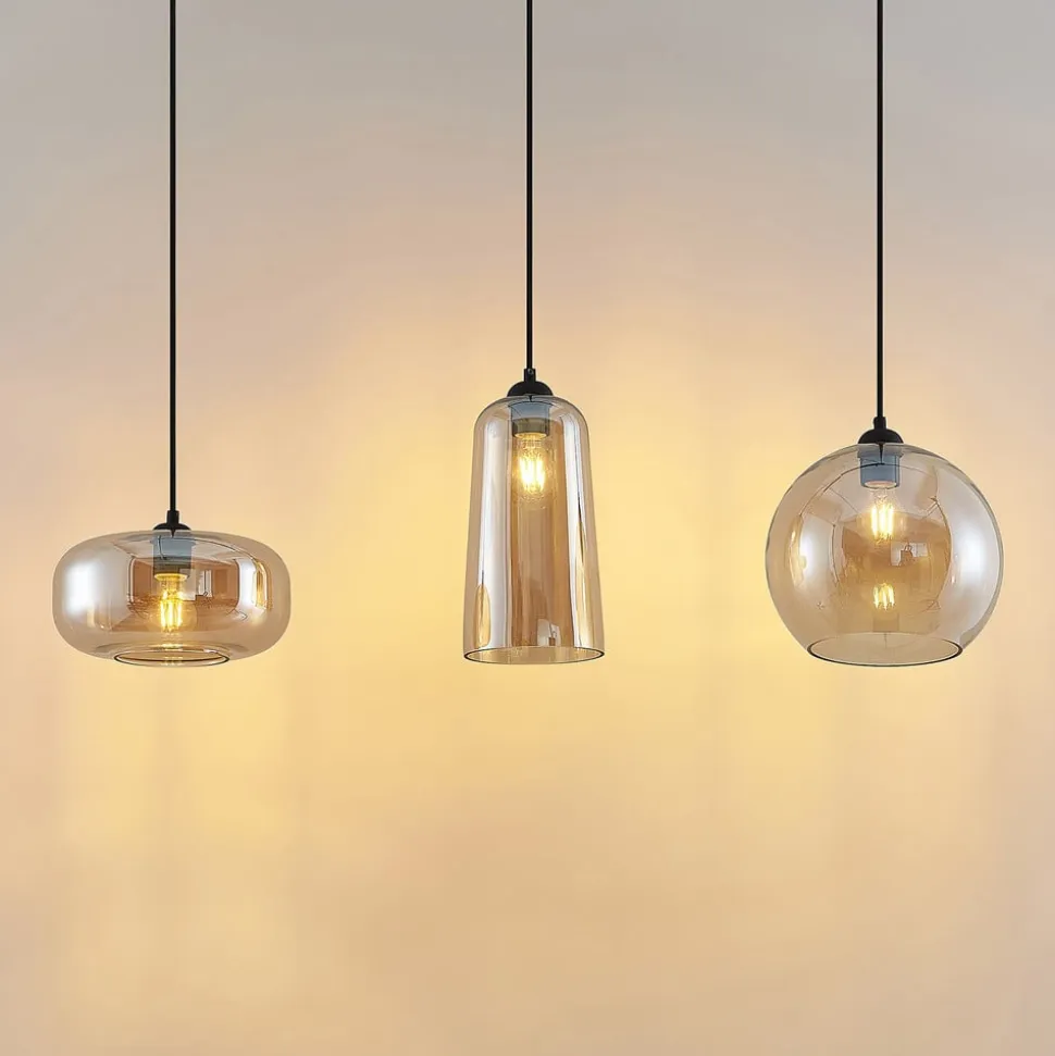 Lucande hængelampe Wilja, rav, glas, 111 cm, 3 lyskilder, E27