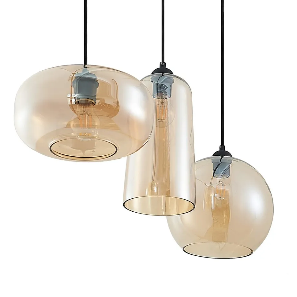 Lucande hængelampe Wilja, rav, glas, 111 cm, 3 lyskilder, E27