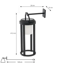 Lucande 2-i-1 LED-solcellelampe Tilena, sort, rund, aluminium