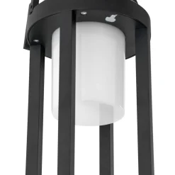 Lucande 2-i-1 LED-solcellelampe Tilena, sort, rund, aluminium