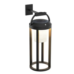 Lucande 2-i-1 LED-solcellelampe Tilena, sort, rund, aluminium