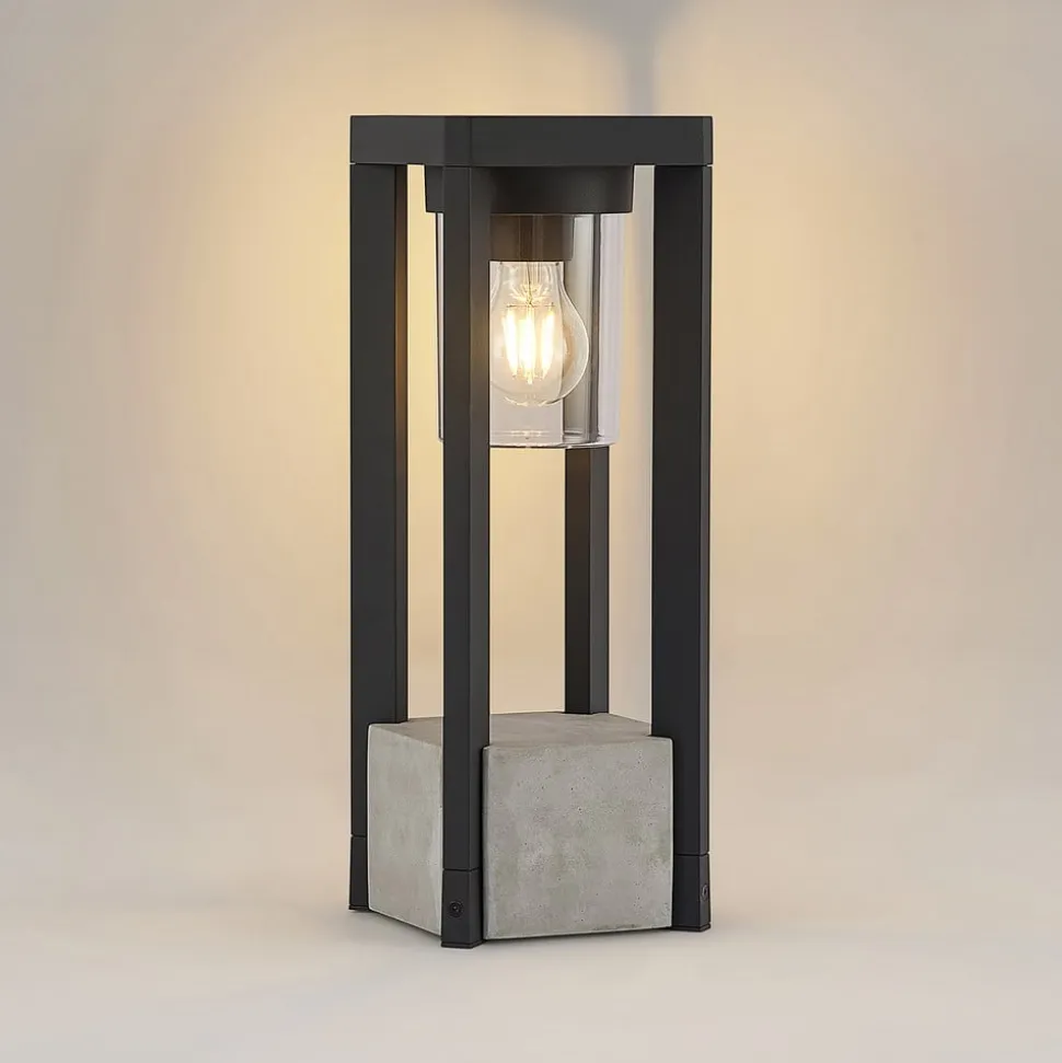 Lucande Kalisa sokkellampe, E27, IP44, 42 cm, grå, metal