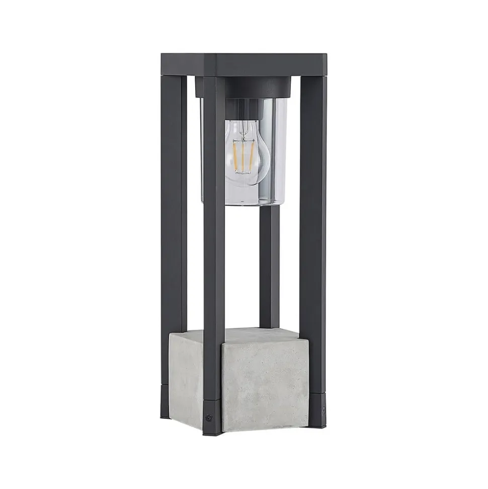 Lucande Kalisa sokkellampe, E27, IP44, 42 cm, grå, metal