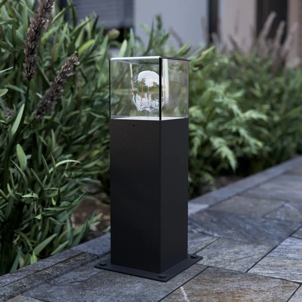 Lucande Keke sokkellampe, højde 30 cm, antracit, aluminium