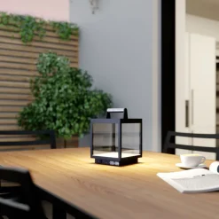 Lucande LED genopladelig bordlampe Cube, aluminium, IP54, dæmpbar