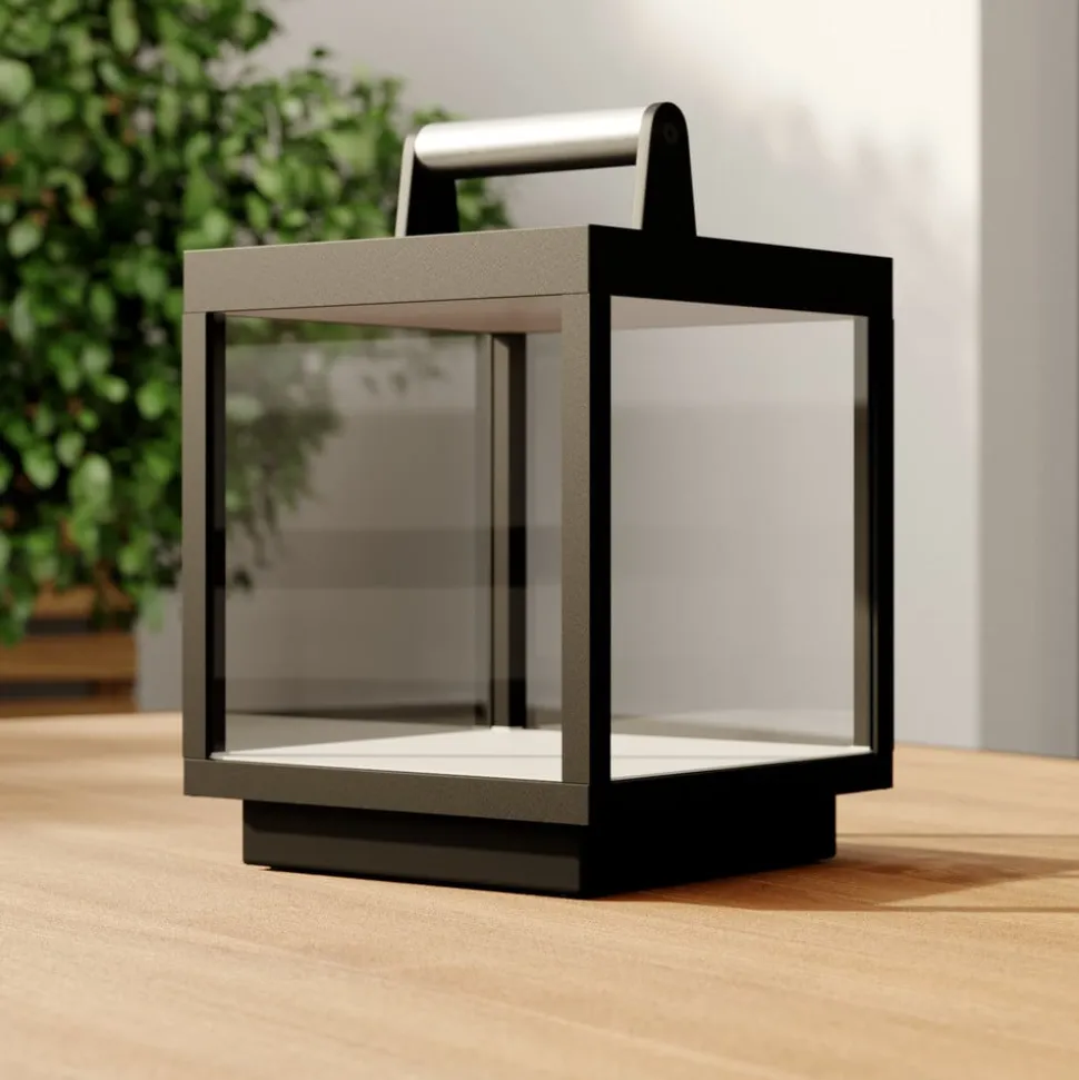 Lucande LED genopladelig bordlampe Cube, aluminium, IP54, dæmpbar