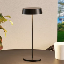 Lucande LED genopladelig bordlampe Tibia, sort, aluminium, USB, IP54
