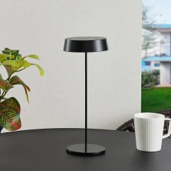 Lucande LED genopladelig bordlampe Tibia, sort, aluminium, USB, IP54