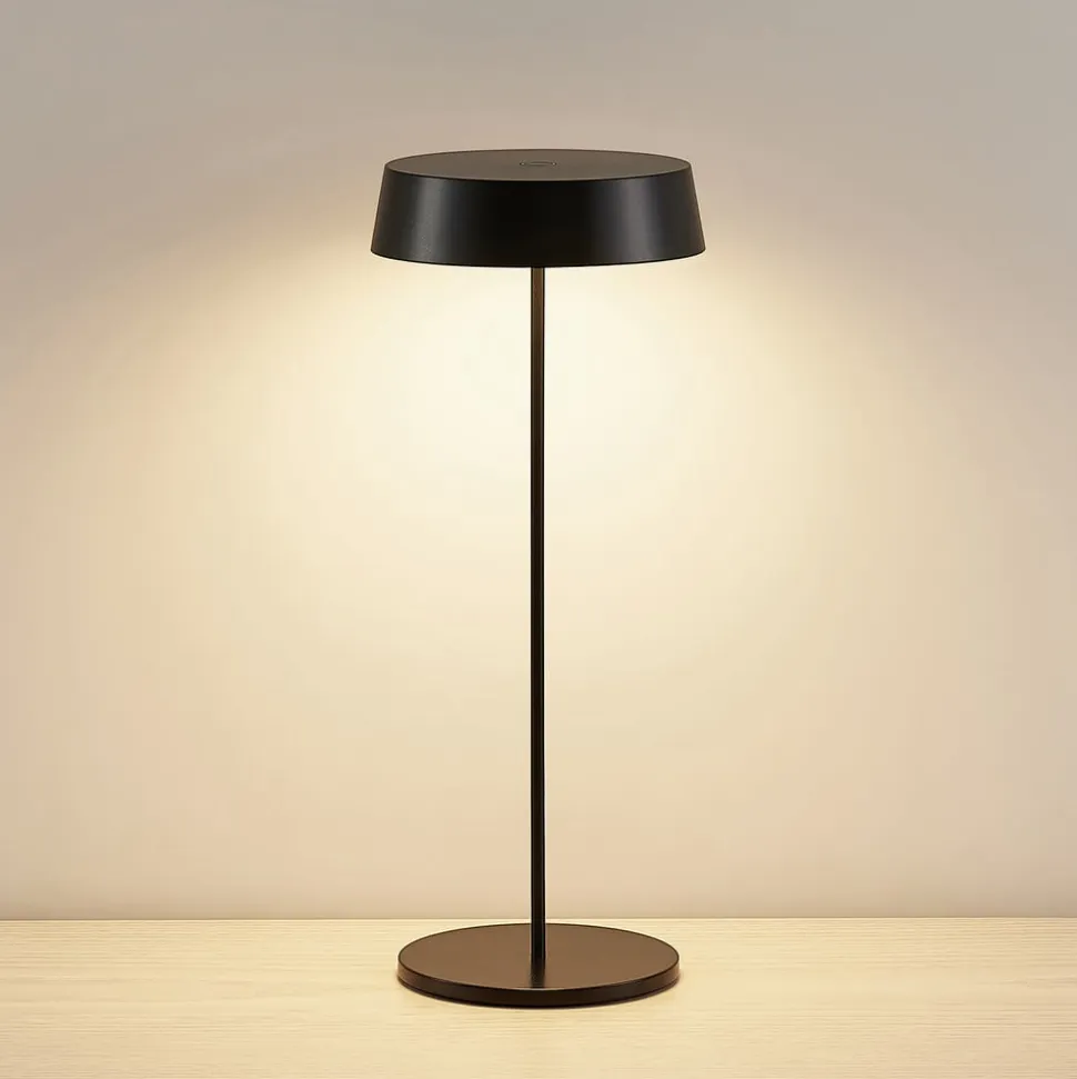 Lucande LED genopladelig bordlampe Tibia, sort, aluminium, USB, IP54