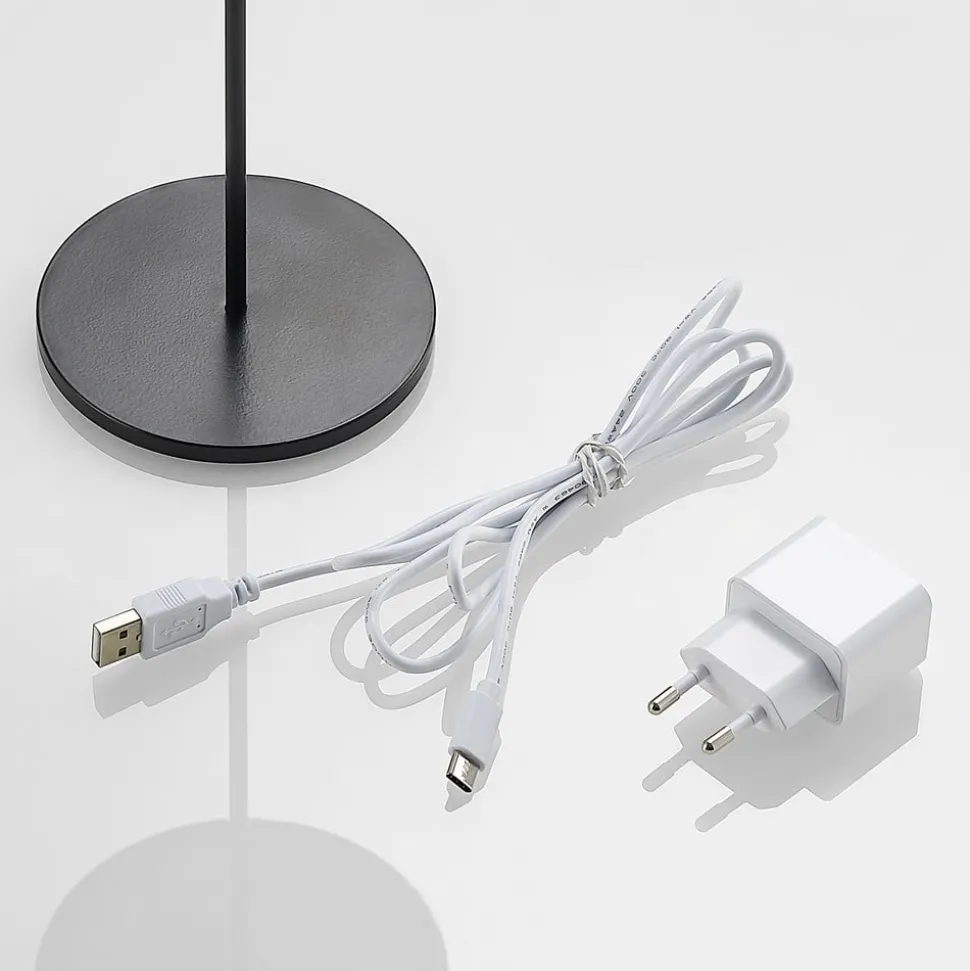 Lucande LED genopladelig bordlampe Tibia, sort, aluminium, USB, IP54