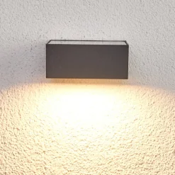 Lucande LED solcelle-væglampe Mahra, antracit, metal, sensor