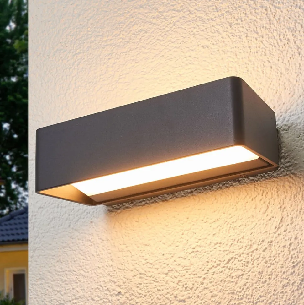Lucande LED udendørs væglampe Midvig, mørkegrå, kantet, IP65