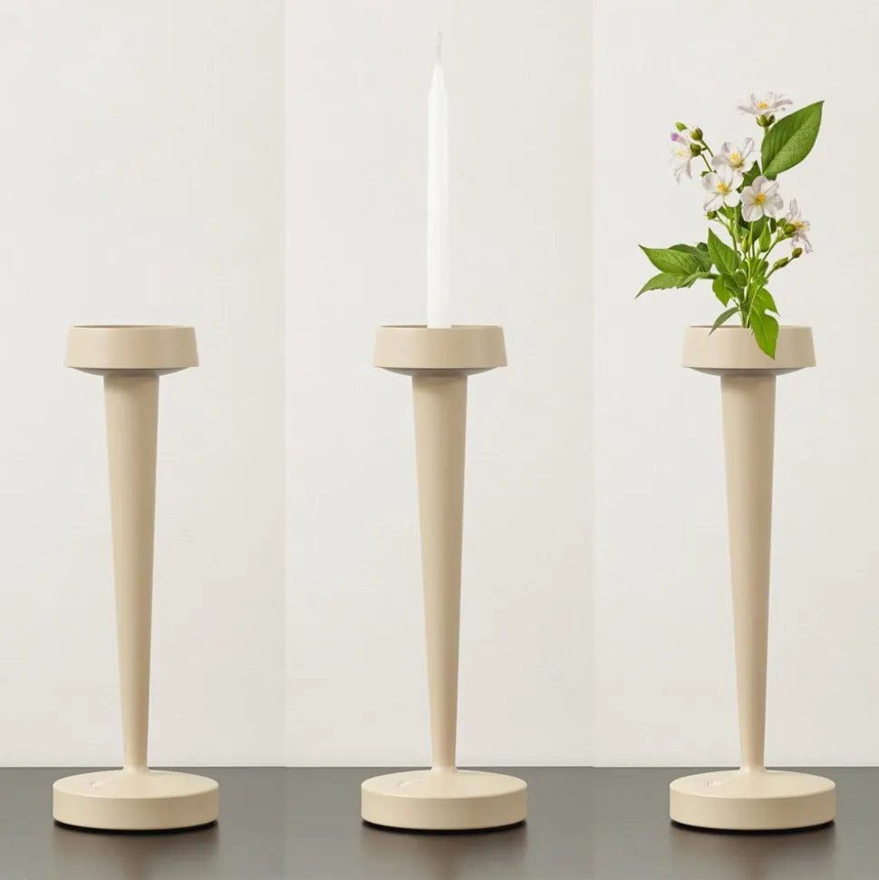 Lucande LED-batteridrevet lysestage Lea, vase, beige, 28 cm