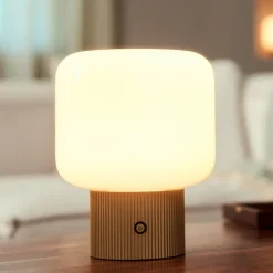 Lucande LED-batteridrevet bordlampe Katrin Palme, beige, glas