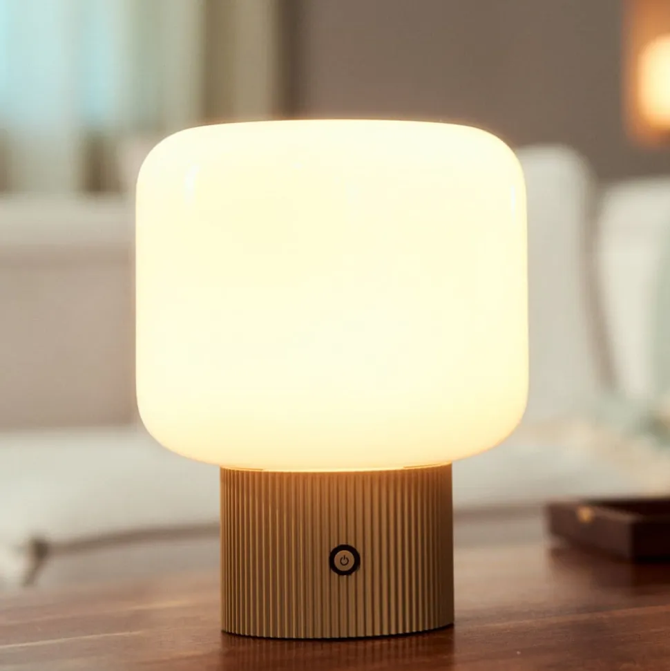 Lucande LED-batteridrevet bordlampe Katrin Palme, beige, glas