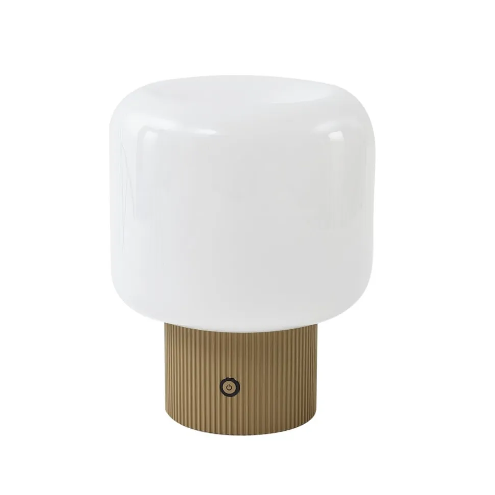 Lucande LED-batteridrevet bordlampe Katrin Palme, beige, glas