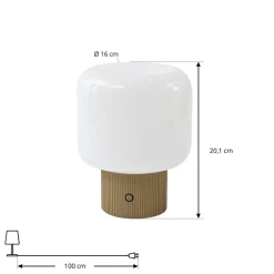Lucande LED-batteridrevet bordlampe Katrin Palme, beige, glas