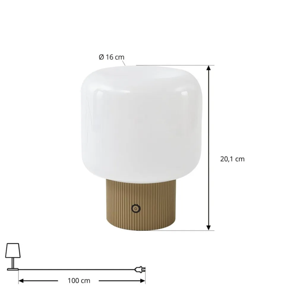 Lucande LED-batteridrevet bordlampe Katrin Palme, beige, glas