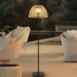 Lucande LED-gulvlampe Eligio, bambus, Ø 39 cm, RGB