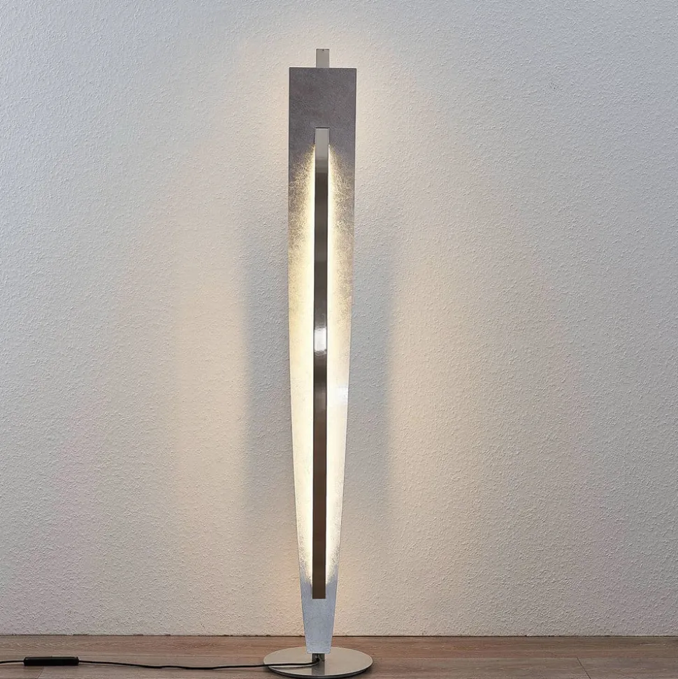 Lucande LED-gulvlampe Marija, sølv, dæmpbar, 140 cm