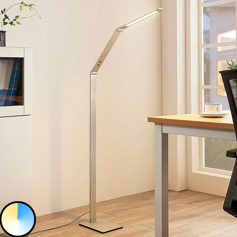 Lucande LED-gulvlampe Nicano, grå, metal, CCT, 125 cm