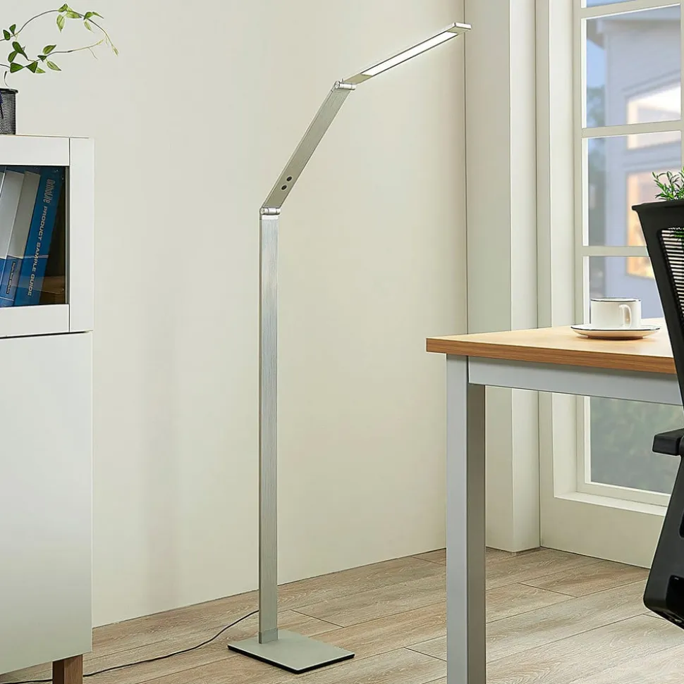 Lucande LED-gulvlampe Nicano, grå, metal, CCT, 125 cm
