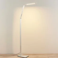 Lucande LED-gulvlampe Nicano, grå, metal, CCT, 125 cm