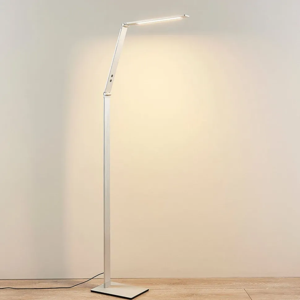 Lucande LED-gulvlampe Nicano, grå, metal, CCT, 125 cm