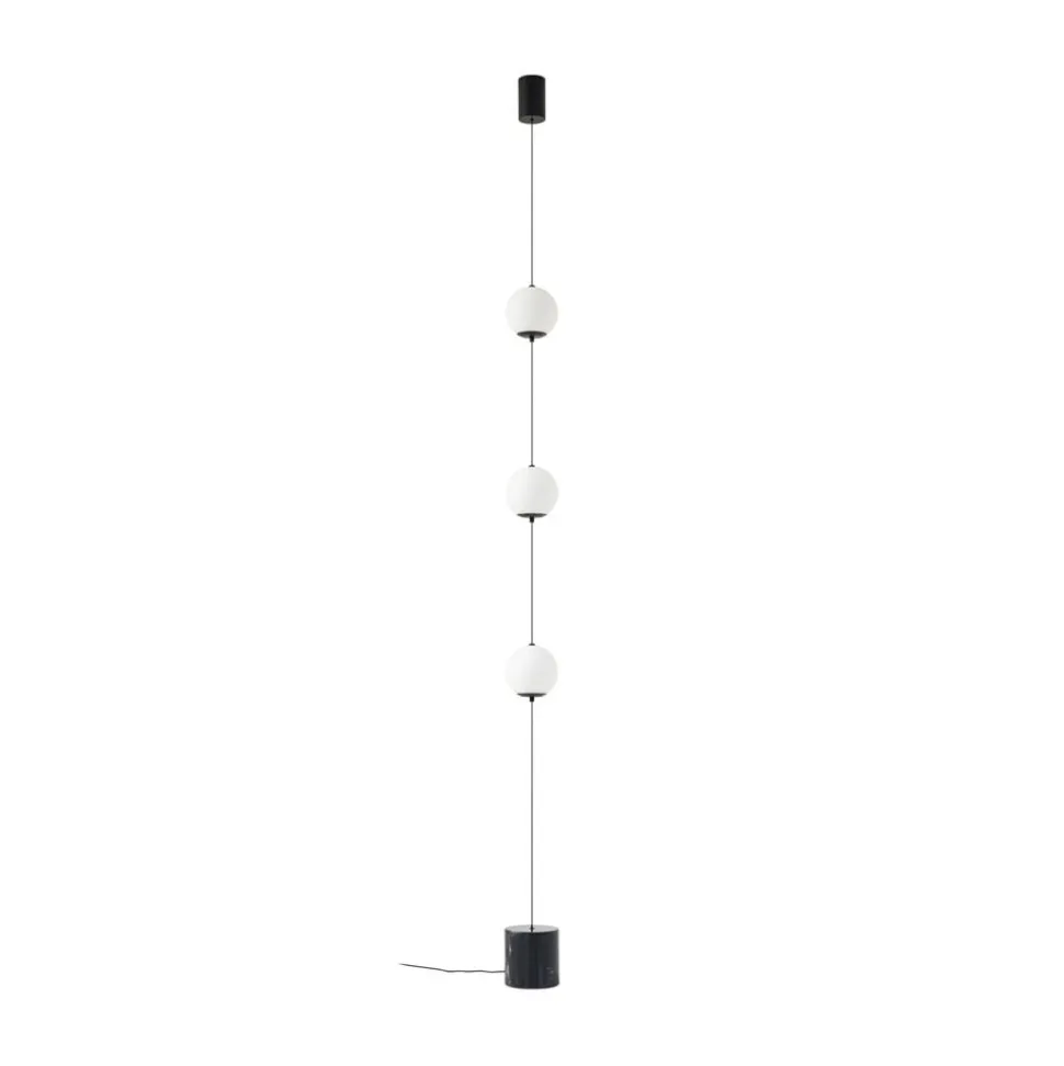Lucande LED-gulvlampe Sphere, sort/opal, glas, dæmpbar