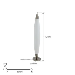 Lucande LED-gulvlampe Tarell, hvid/nikkel, 146 cm, dæmpbar