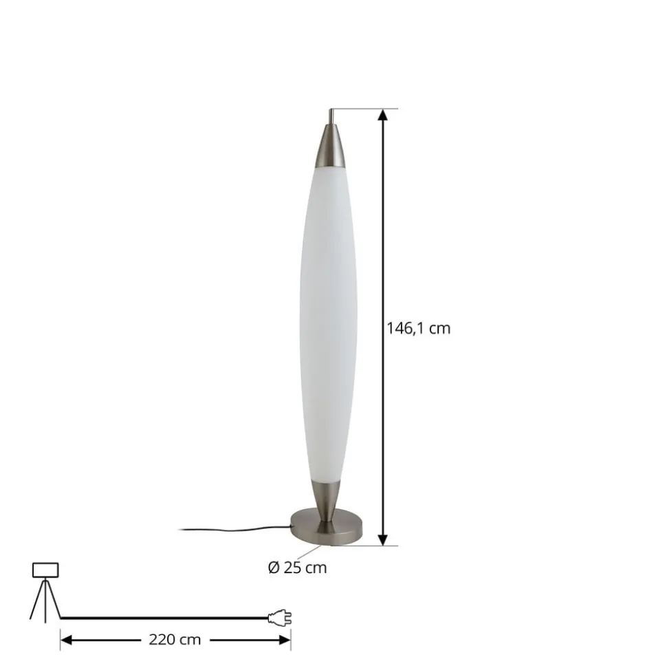 Lucande LED-gulvlampe Tarell, hvid/nikkel, 146 cm, dæmpbar