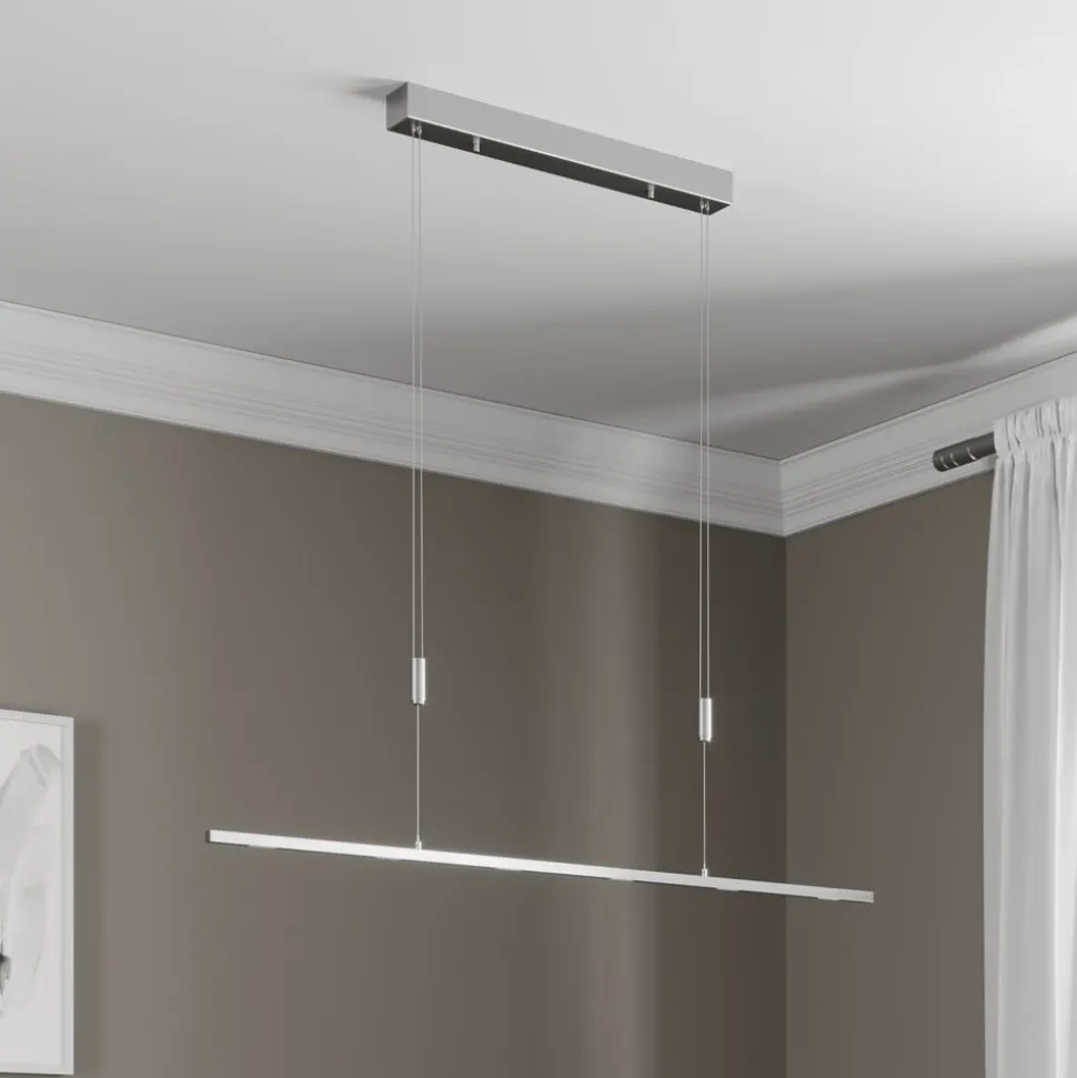 Lucande LED-hængelampe Arnik, 120 cm, nikkelfarvet, dæmpbar