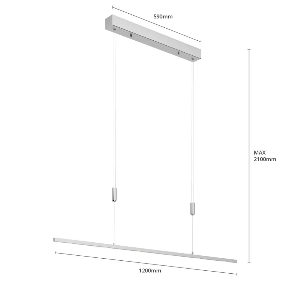 Lucande LED-hængelampe Arnik, 120 cm, nikkelfarvet, dæmpbar