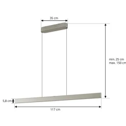 Lucande LED-hængelampe Arvon, aluminiumsfarvet, 117 cm, dæmpbar, CCT