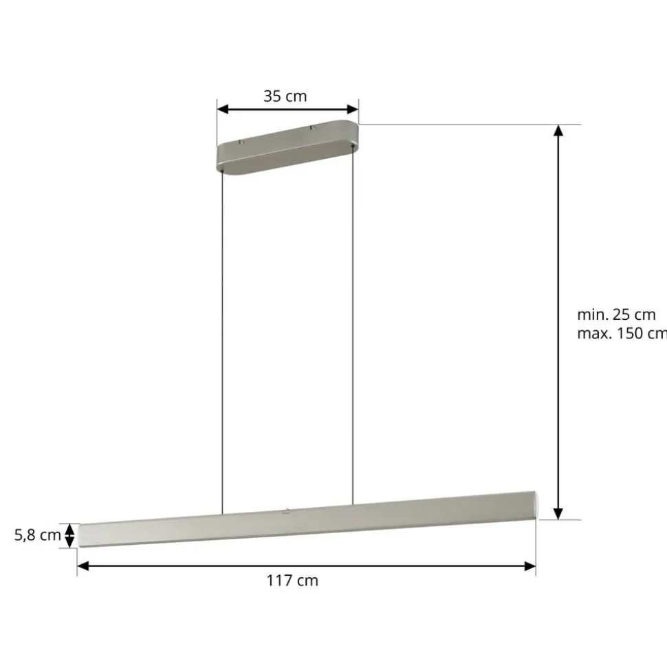 Lucande LED-hængelampe Arvon, aluminiumsfarvet, 117 cm, dæmpbar, CCT