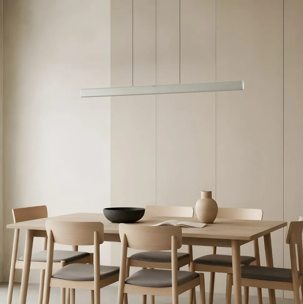 Lucande LED-hængelampe Arvon, aluminiumsfarvet, 117 cm, dæmpbar, CCT