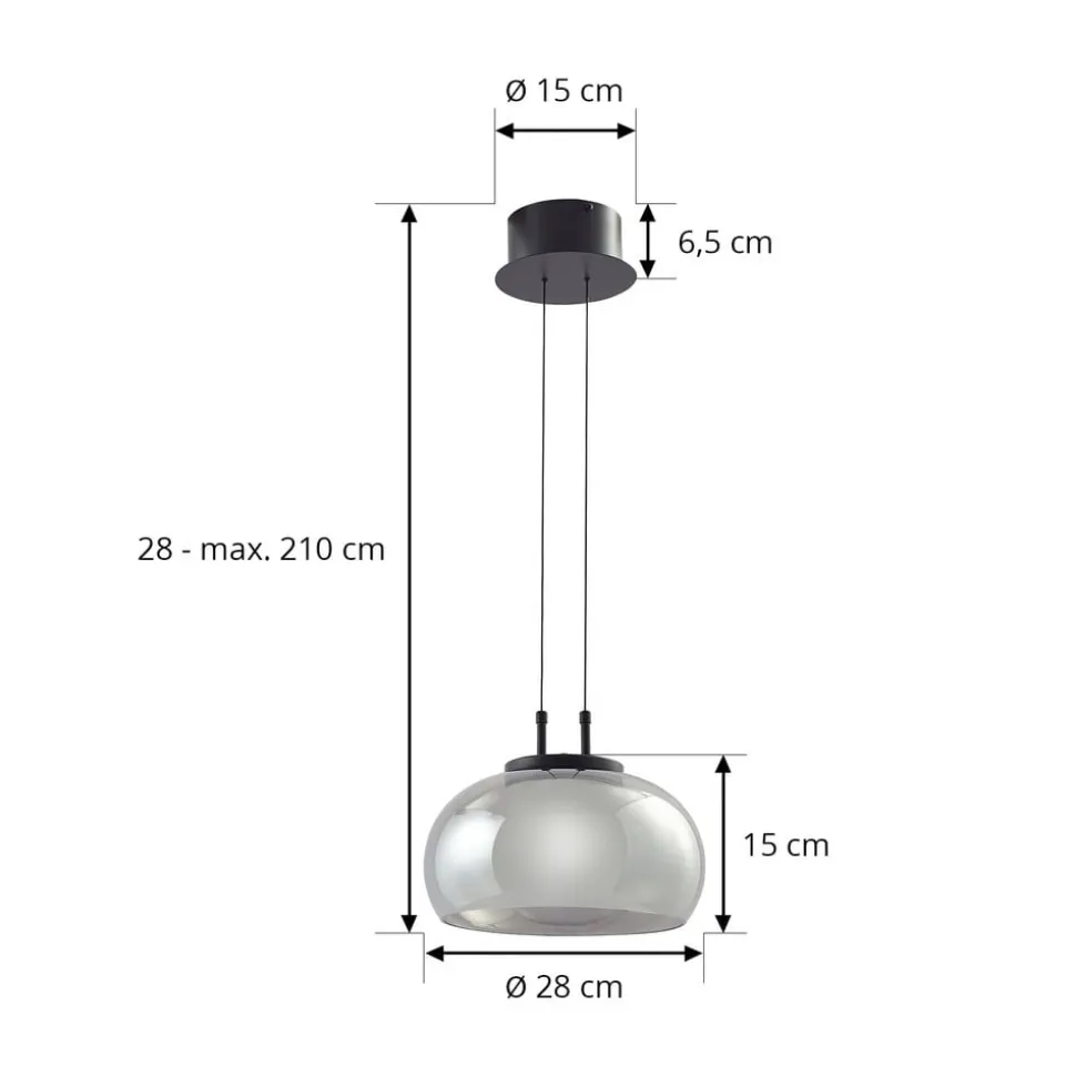 Lucande LED-hængelampe Dain, 1 lyskilde, røggrå, glas