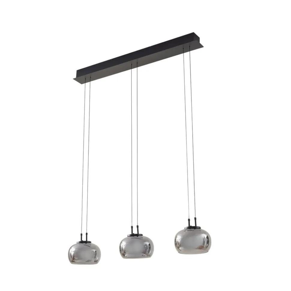 Lucande LED-hængelampe Dain, 3 lyskilder, røggrå, glas