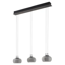 Lucande LED-hængelampe Dain, 3 lyskilder, røggrå, glas